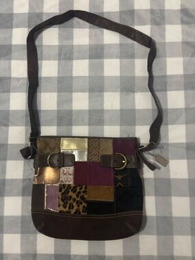 Coach Patchwork Crossbody Bag in Brown, Burgundy & Gold Accents